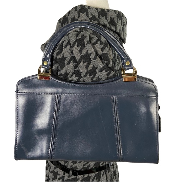 Reem Handbags - Vintage Reem Genuine Leather Greyish Blue Made in USA Satchel Velvet Lined